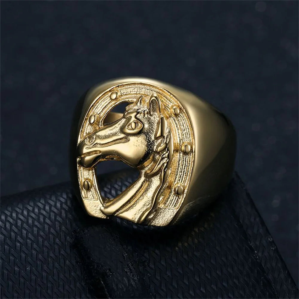ANEL FAZENDEIRO MASCULINO EM AÇO COM BANHO DE OURO 18K