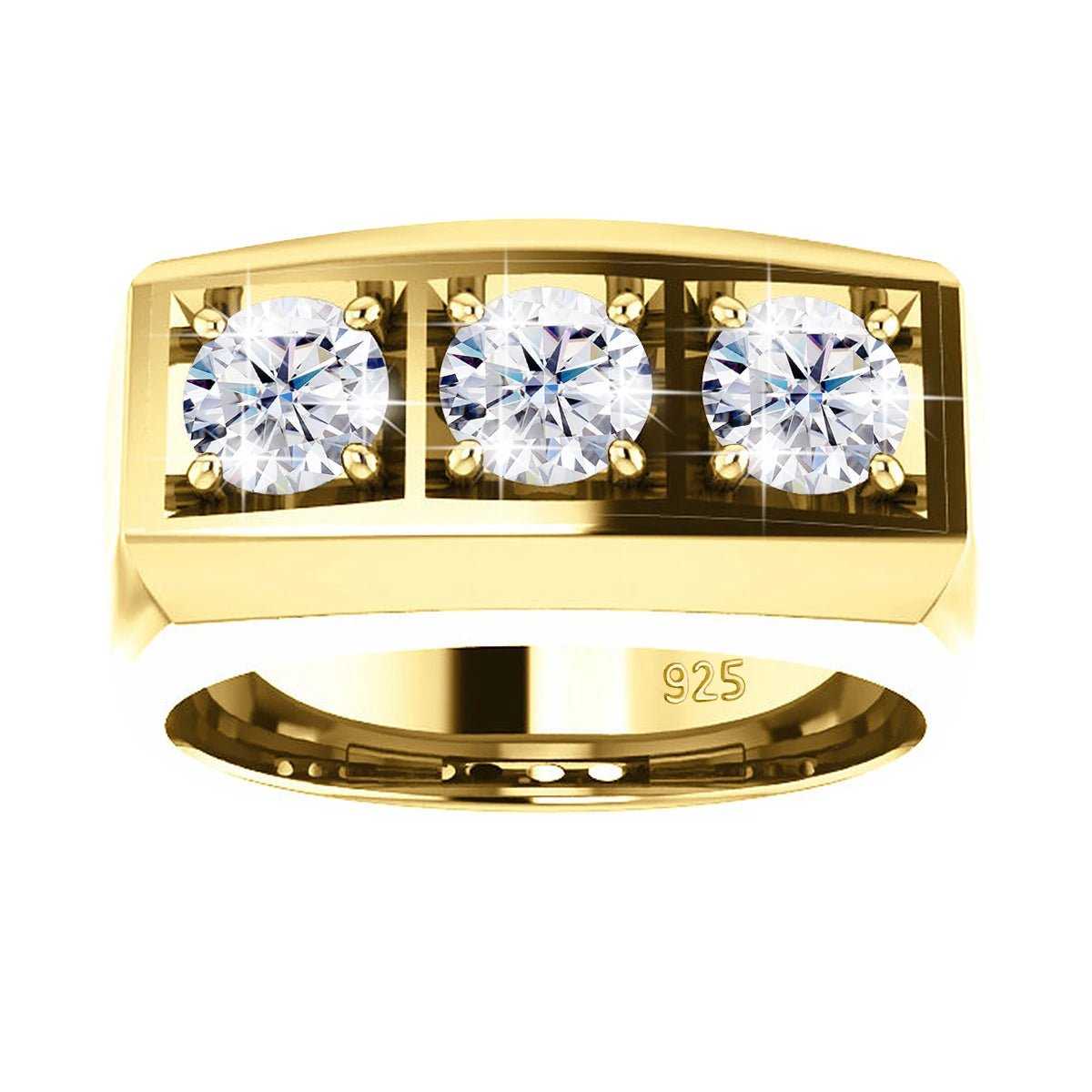 ANEL MASCULINO EM PRATA ESTERLINA 925 COM BANHO DE OURO E PEDRA MOISSANITE