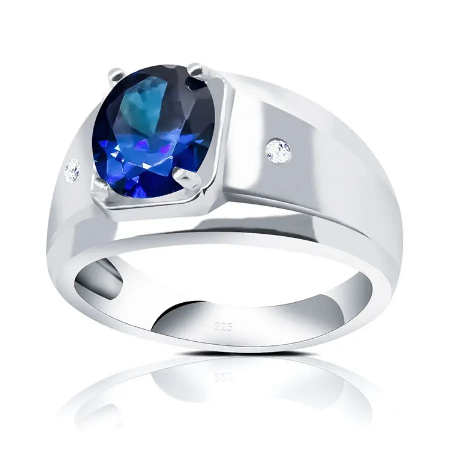ANEL MASCULINO EM PRATA ESTERLINA COM PEDRA AZUL NATURAL ZIRCÔNIA