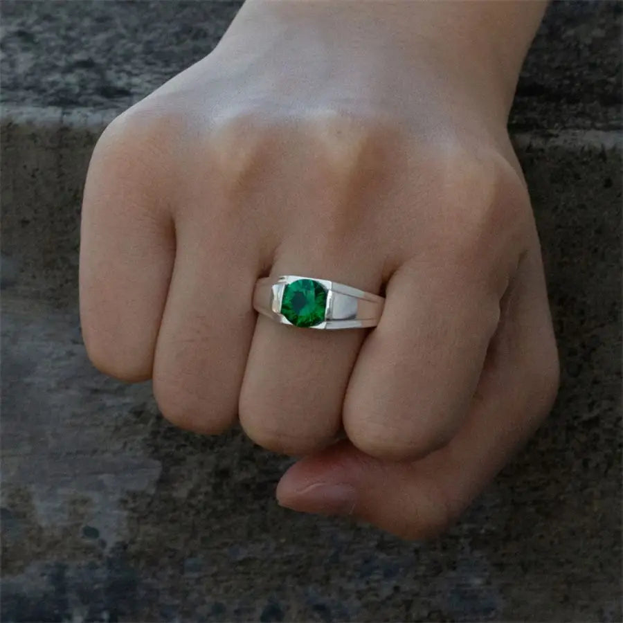 ANEL PEDRA VERDE ZIRCÃO EM PRATA ESTERLINA