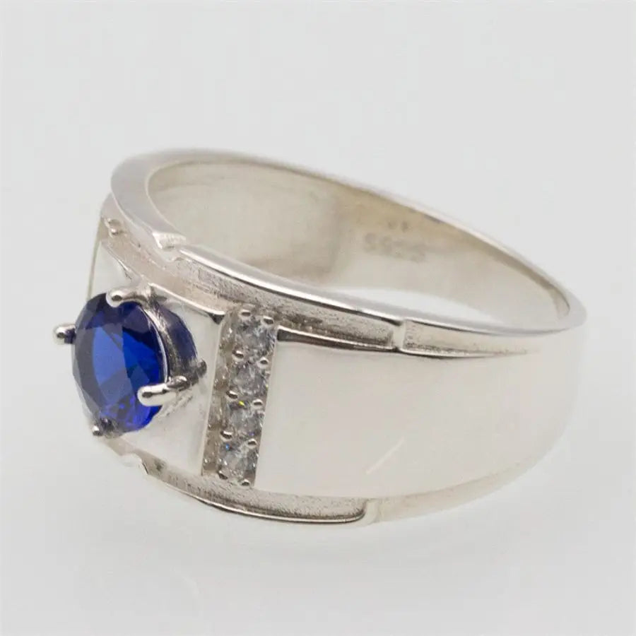 ANEL MASCULINO EM PRATA ESTERLINA 925 COM PEDRA ZIRCÔNIA AZUL