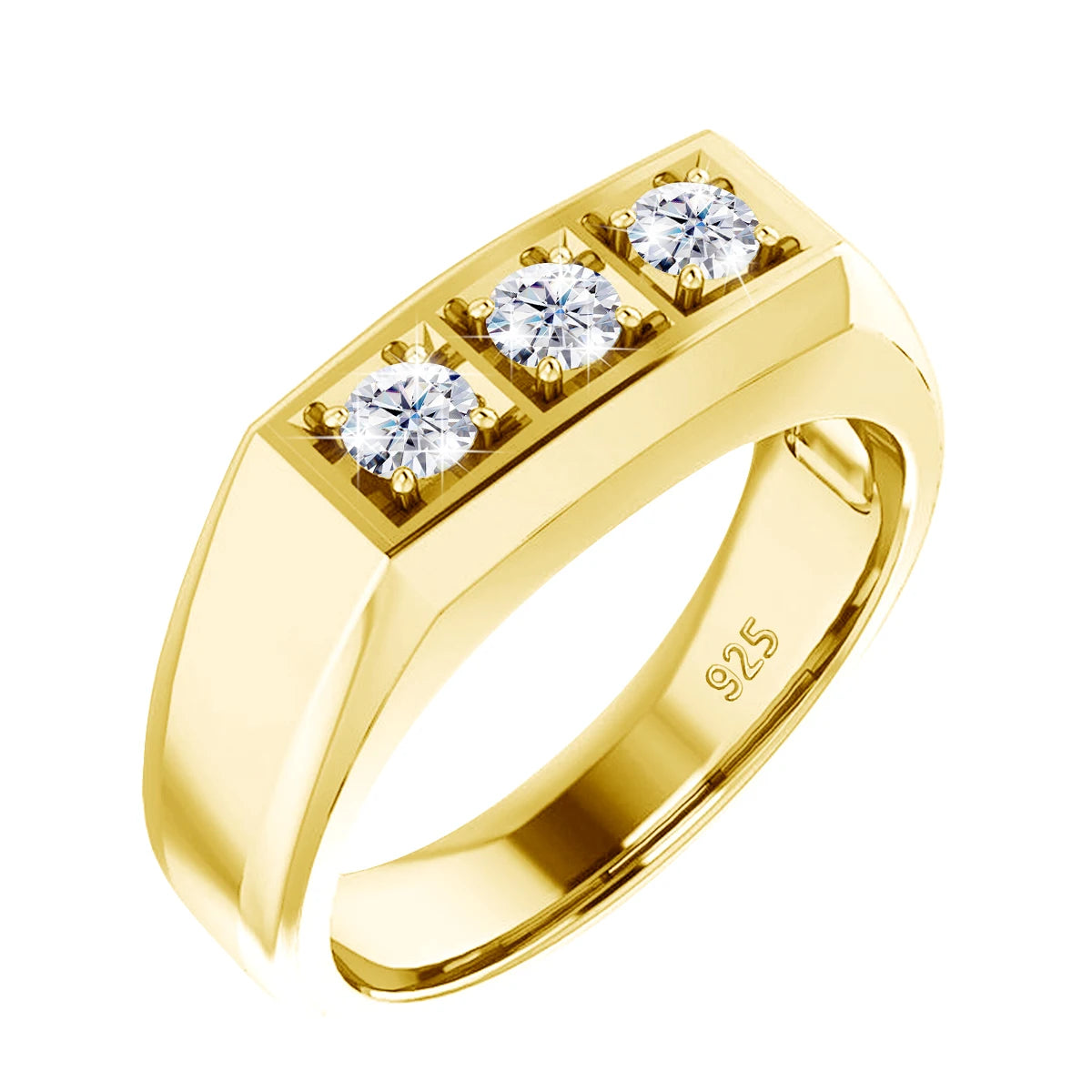 ANEL MASCULINO EM PRATA ESTERLINA 925 COM BANHO DE OURO E PEDRA MOISSANITE