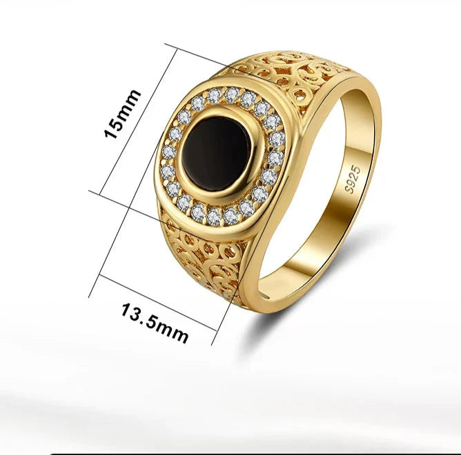 ANEL MACULINO IMPERIAL EM PRATA ESTERLINA 925 COM BANHO DE OURO 18K E PEDRA ÁGATA