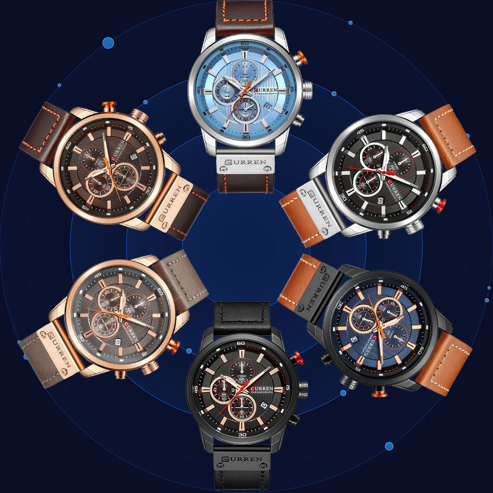 Relógio Pulseira de couro Masculino Sport Curren