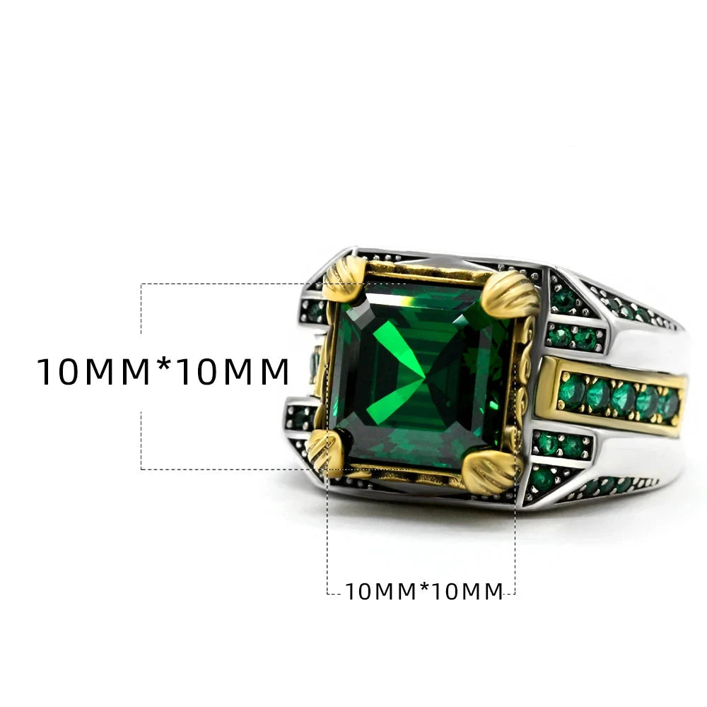 ANEL MASCULINO COM PEDRA VERDE ZIRCÃO EM PRATA ESTERLINA 925