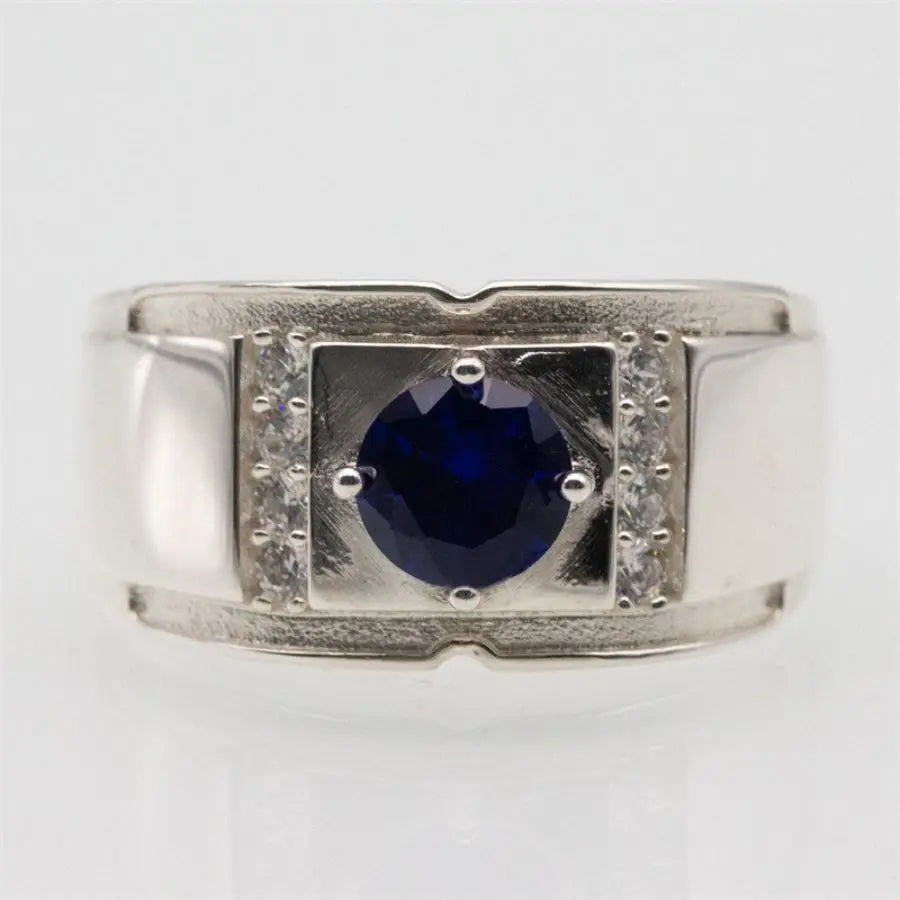 ANEL MASCULINO EM PRATA ESTERLINA 925 COM PEDRA ZIRCÔNIA AZUL
