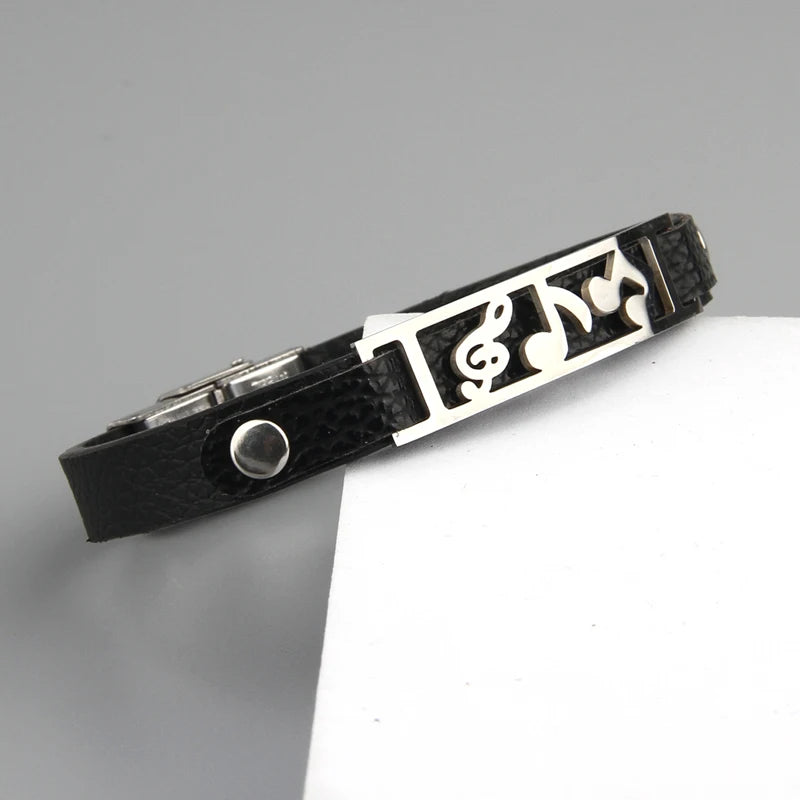 Pulseira Mozart de couro com símbolos musicais