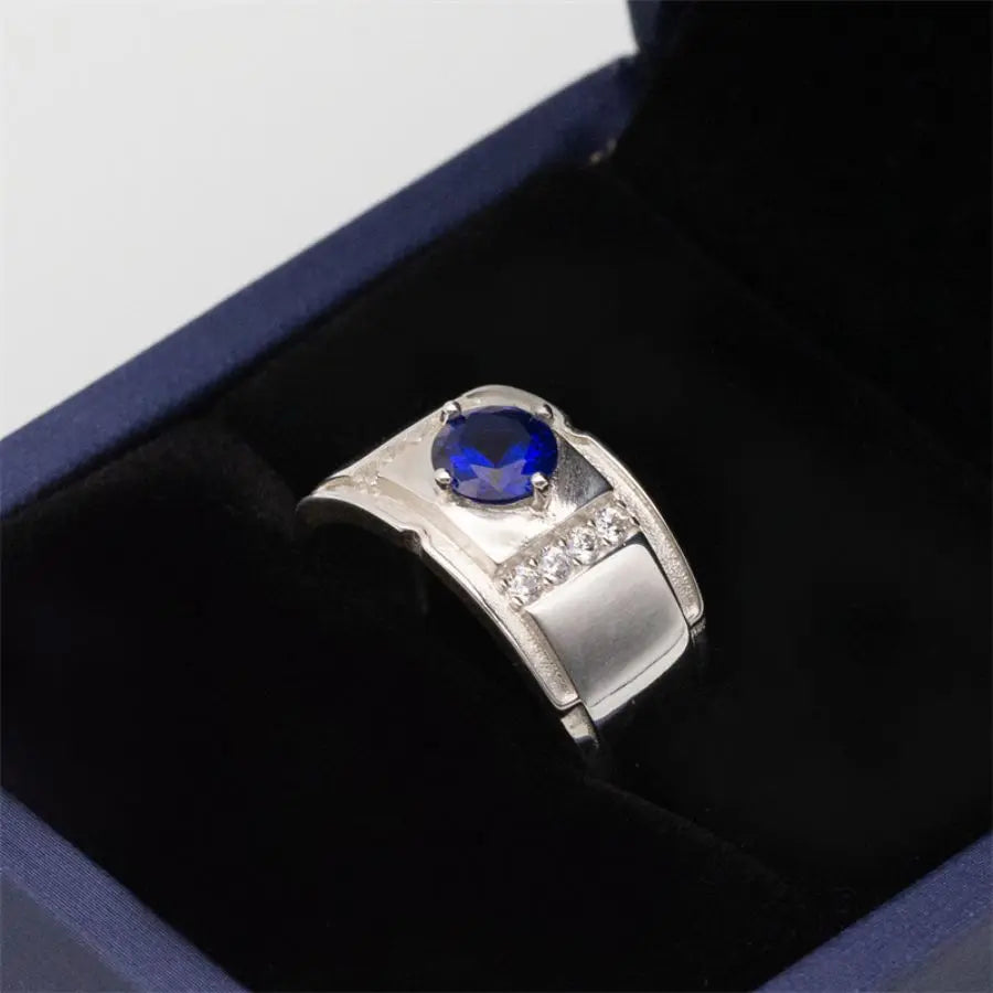 ANEL MASCULINO EM PRATA ESTERLINA 925 COM PEDRA ZIRCÔNIA AZUL