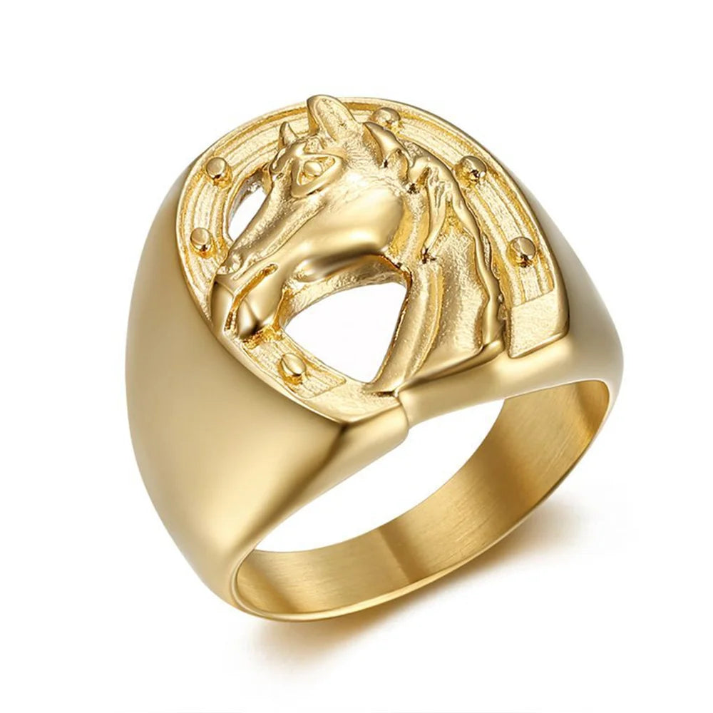 ANEL FAZENDEIRO MASCULINO EM AÇO COM BANHO DE OURO 18K