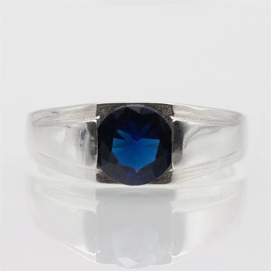 ANEL MASCULINO COM PEDRA DE ZIRCÔNIA AZUL EM PRATA ESTERLINA