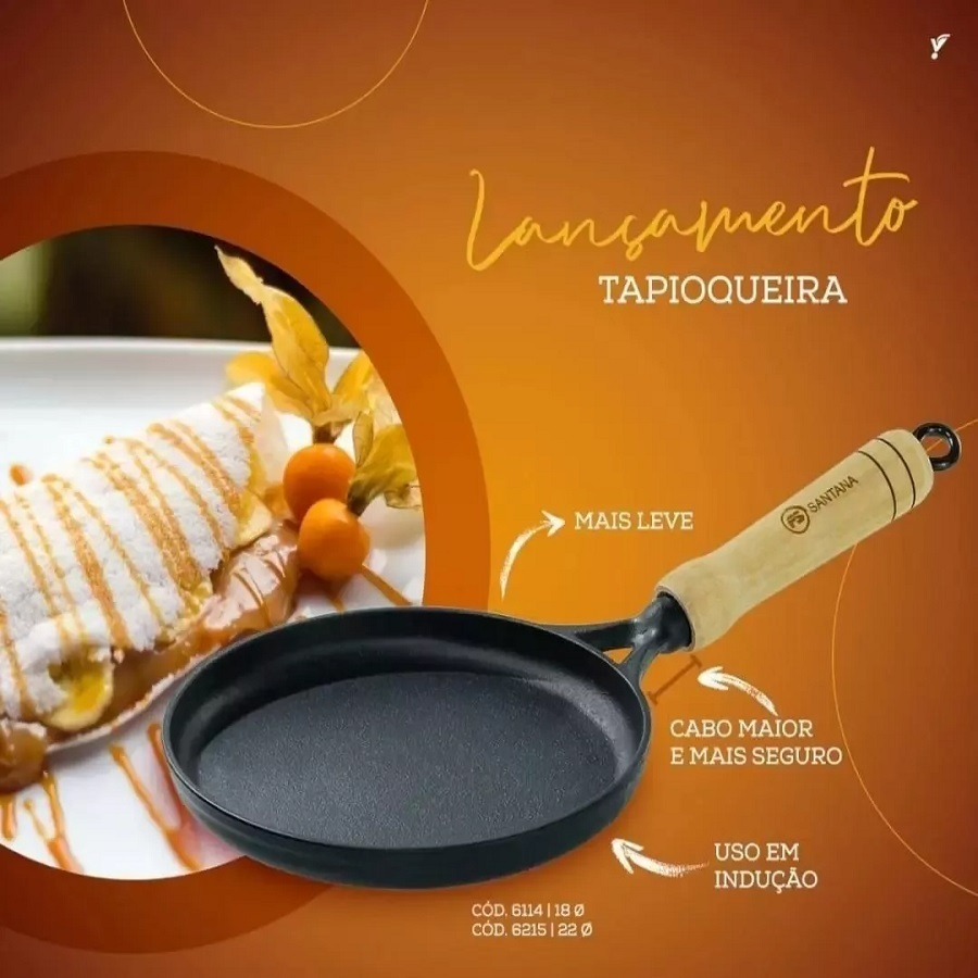 Tapioqueira De Ferro Fundido Redonda Diâmetro 18cm