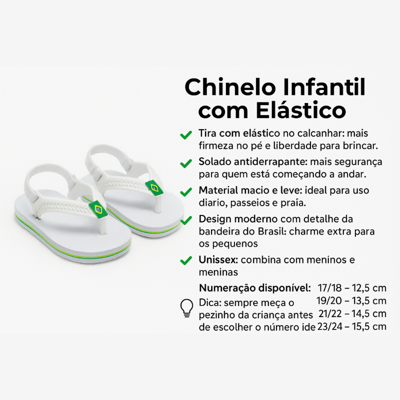 Chinelo Infantil com Elástico Antiderrapante Confortável Bebê Unissex