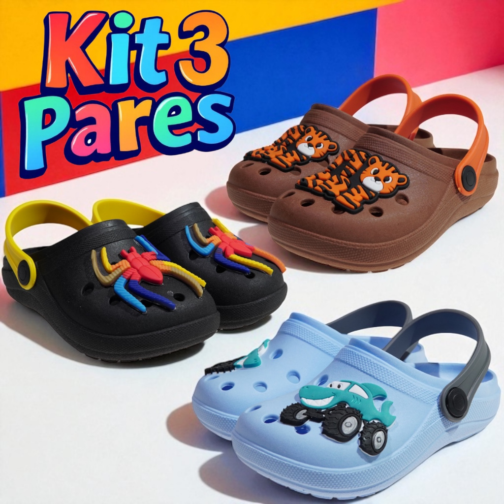 OFERTA-KIT 3 PARES DE SANDALIA BABUCHE INFANTIL PARA MENINO