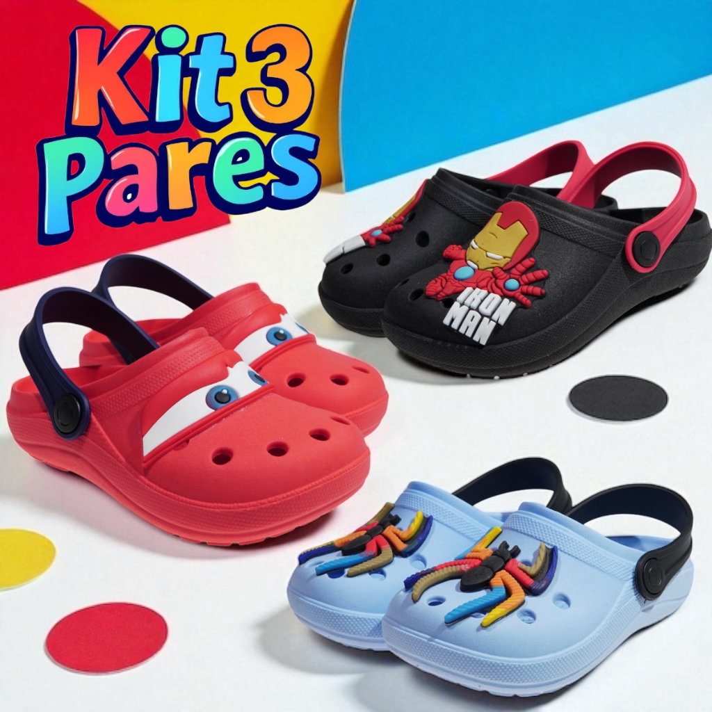 OFERTA-KIT 3 PARES DE SANDALIA BABUCHE INFANTIL PARA MENINO