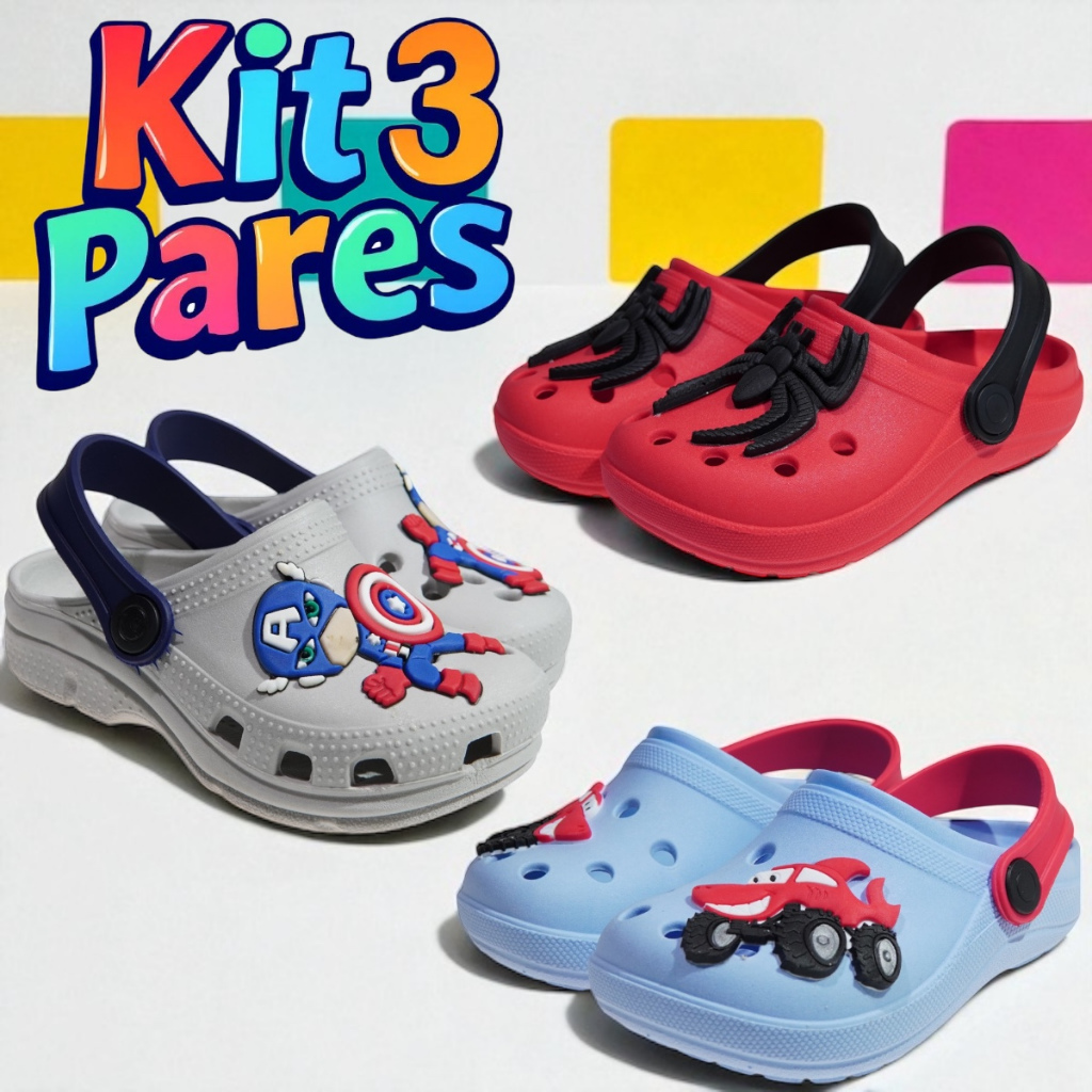 OFERTA-KIT 3 PARES DE SANDALIA BABUCHE INFANTIL PARA MENINO