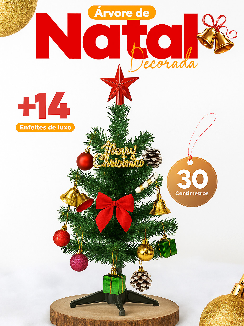 Mini Árvore de Natal 30cm de Mesa Decorada Enfeitada Lindos Enfeites Natalinos Pinheiro Verde Cheia