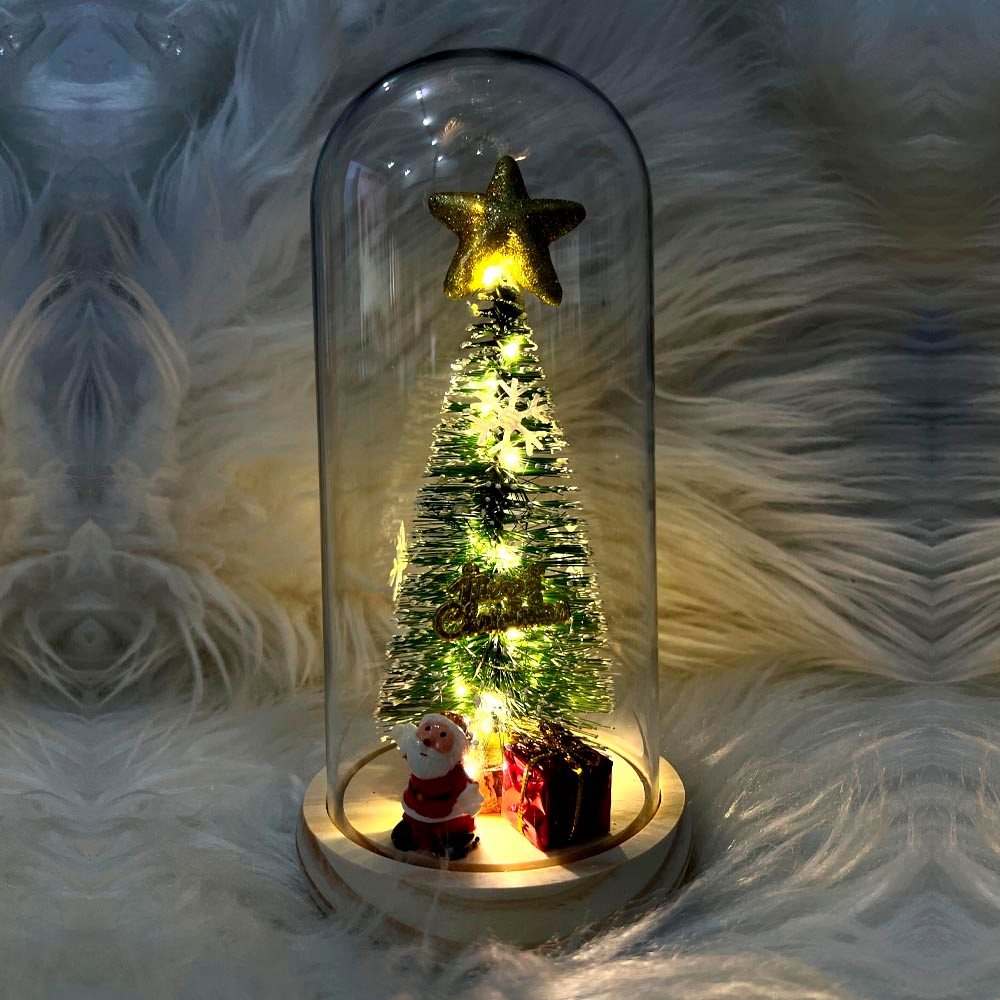 Mini Árvore de Natal Enfeitada Luxo Em Cúpula Com Led