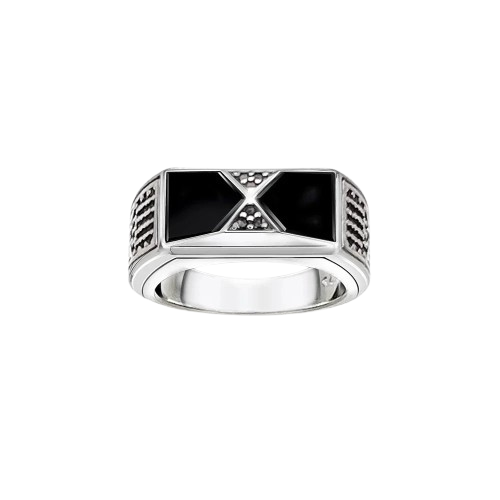 ANEL DE SINETE MASCULINO COM PEDRA ÔNIX PRETA ZAFRE