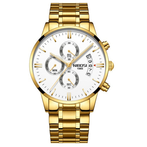 Relógio prata pulseira de aço Unisex Luxo NIBOSI 2309