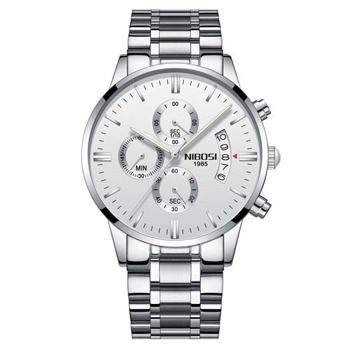 Relógio prata pulseira de aço Unisex Luxo NIBOSI 2309