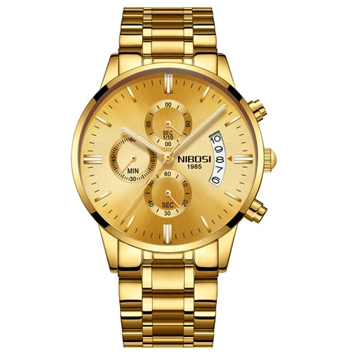 Relógio prata pulseira de aço Unisex Luxo NIBOSI 2309