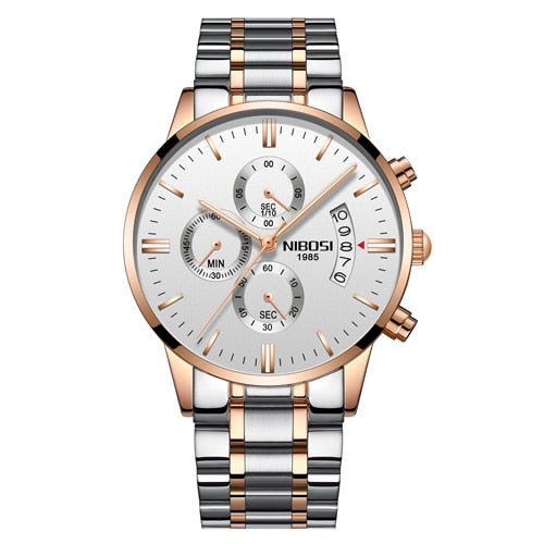Relógio prata pulseira de aço Unisex Luxo NIBOSI 2309