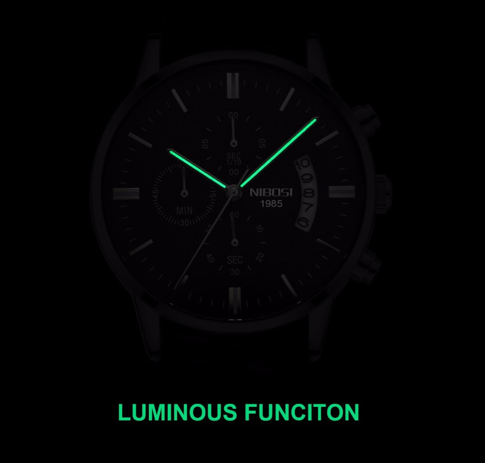 Relógio prata pulseira de aço Unisex Luxo NIBOSI 2309