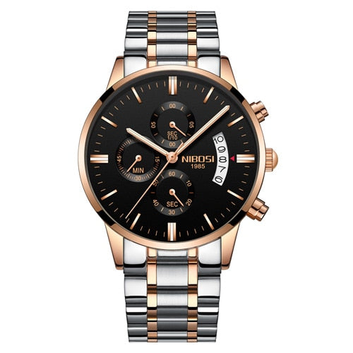 Relógio prata pulseira de aço Unisex Luxo NIBOSI 2309