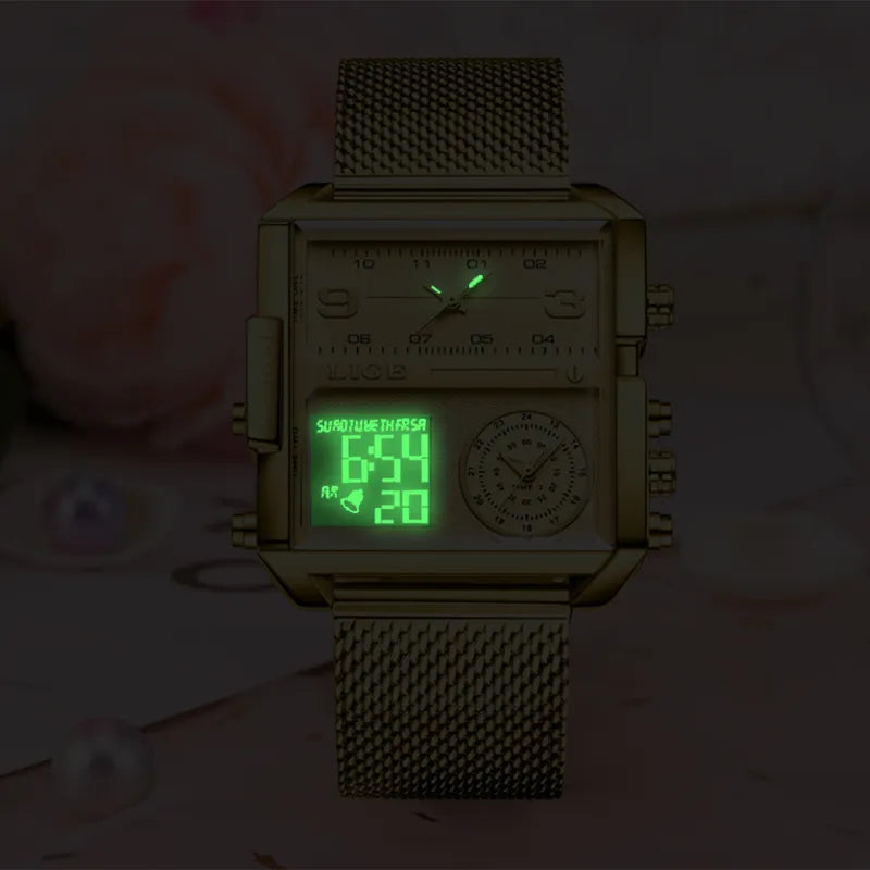 Relógio pulseira de aço luxo LIGE