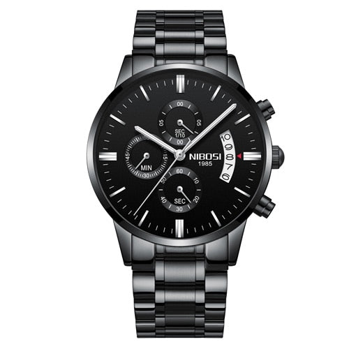 Relógio prata pulseira de aço Unisex Luxo NIBOSI 2309