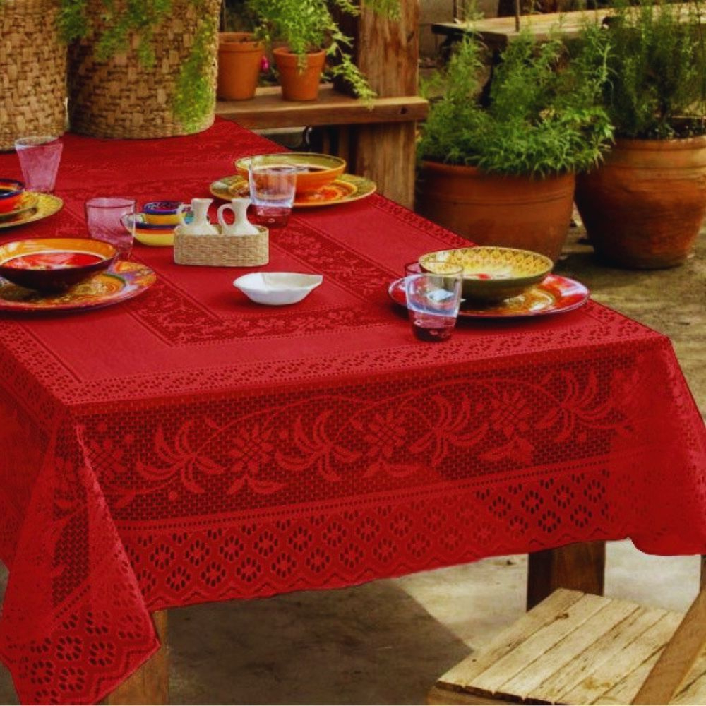 Toalha De Mesa de Renda Decoração Coqueiro Vermelha