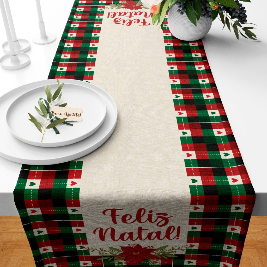 Trilho Caminho de Mesa Natalino Decorativo Feliz Natal 110x35cm ENVIO RÁPIDO e FABRICAÇÃO PRÓPRIA!