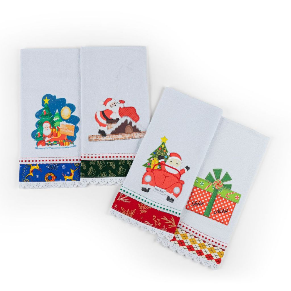Kit de Pano de Prato Natalino Natal Grande Felpudo 70 x 50cm 100% Algodão