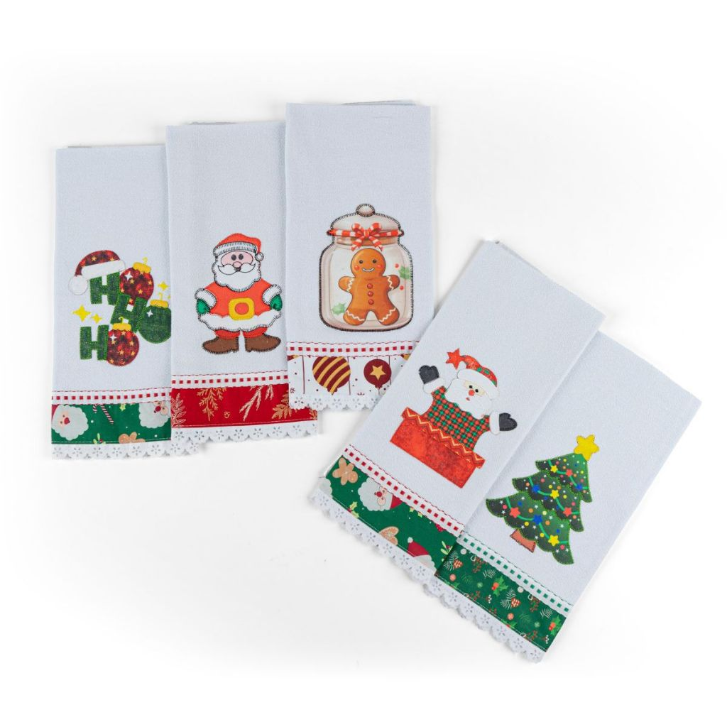 Kit de Pano de Prato Natalino Natal Grande Felpudo 70 x 50cm 100% Algodão