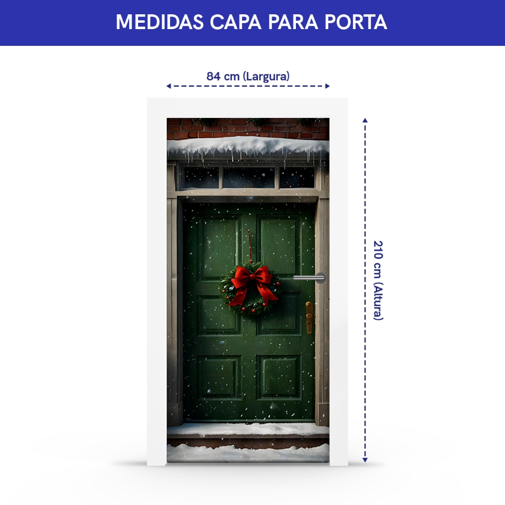 Capa Decorativa de Porta Sublimados C/ Elástico 0,75x2,10m Tema Feliz Natal