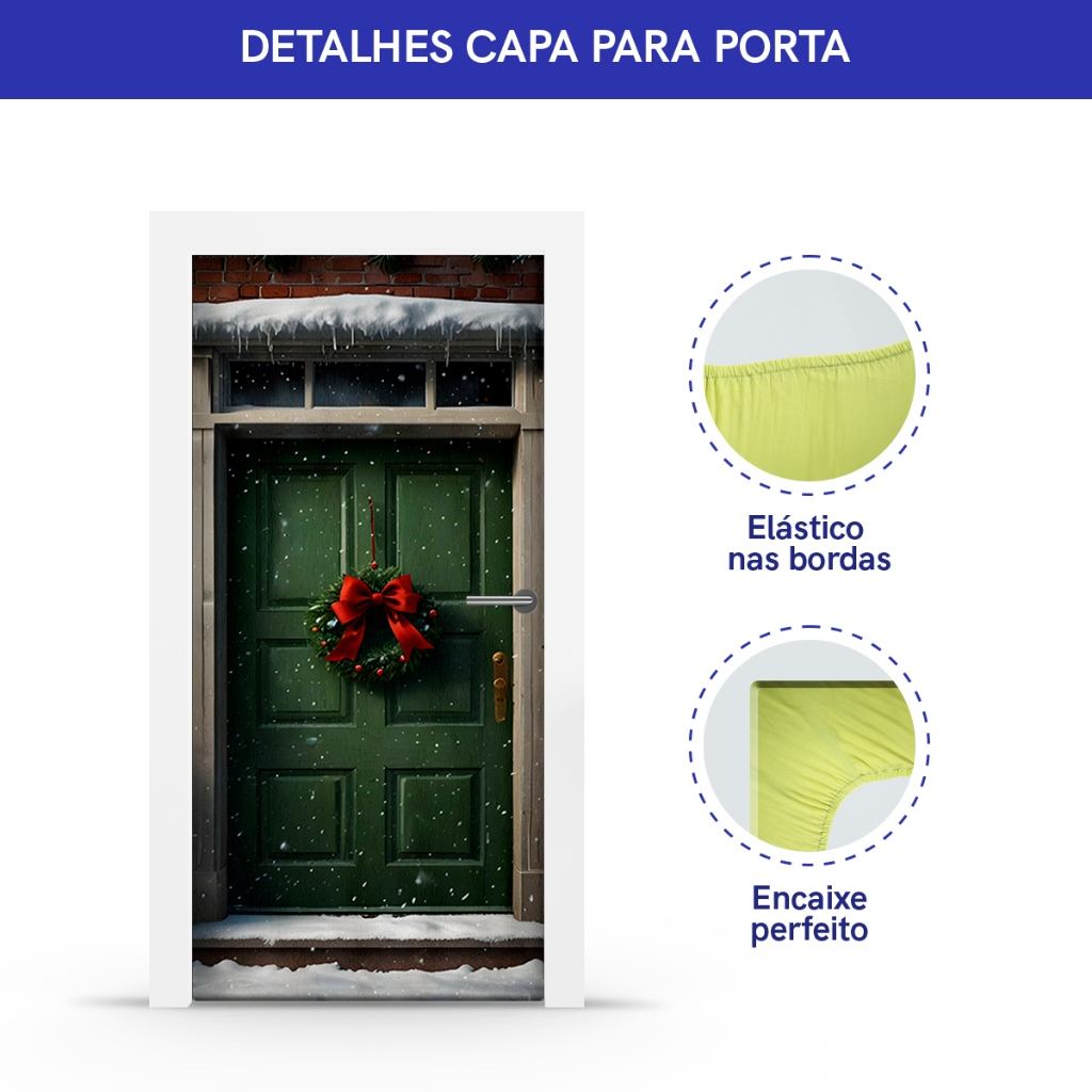 Capa Decorativa de Porta Sublimados C/ Elástico 0,75x2,10m Tema Feliz Natal