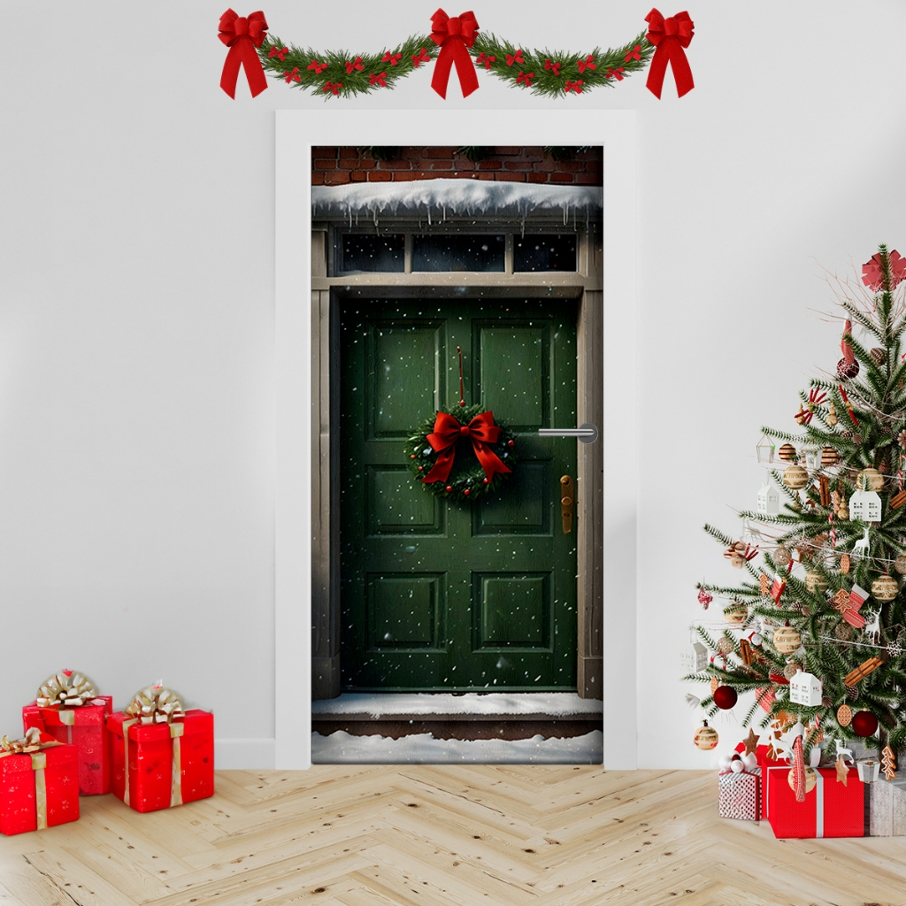 Capa Decorativa de Porta Sublimados C/ Elástico 0,75x2,10m Tema Feliz Natal