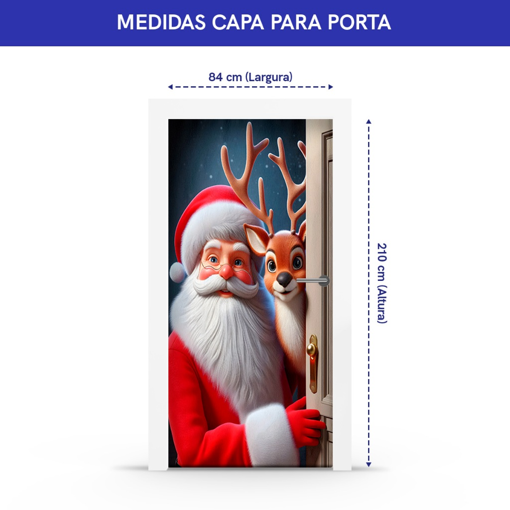 Capa Decorativa de Porta Sublimados C/ Elástico 0,75x2,10m Tema Feliz Natal