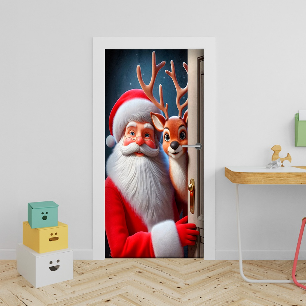 Capa Decorativa de Porta Sublimados C/ Elástico 0,75x2,10m Tema Feliz Natal