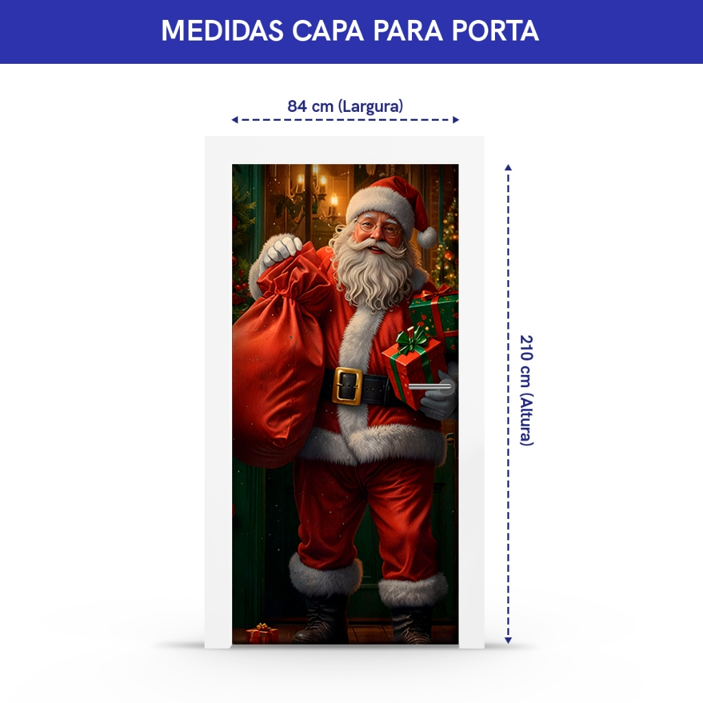 Capa Decorativa de Porta Sublimados C/ Elástico 0,75x2,10m Tema Feliz Natal