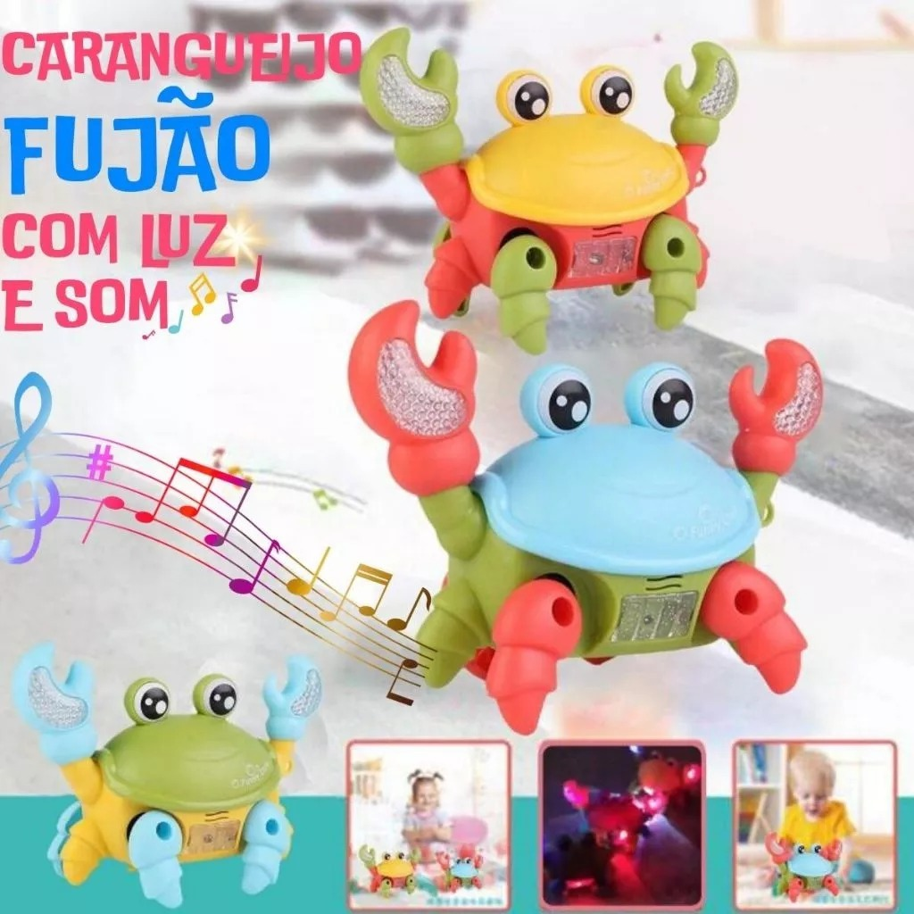 Brinquedo Caranguejo Fujão Musical Com Som Luz E Movimento Infantil Para Bebês Crianças