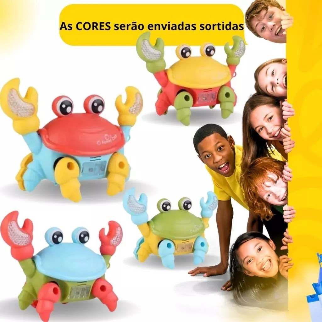 Brinquedo Caranguejo Fujão Musical Com Som Luz E Movimento Infantil Para Bebês Crianças