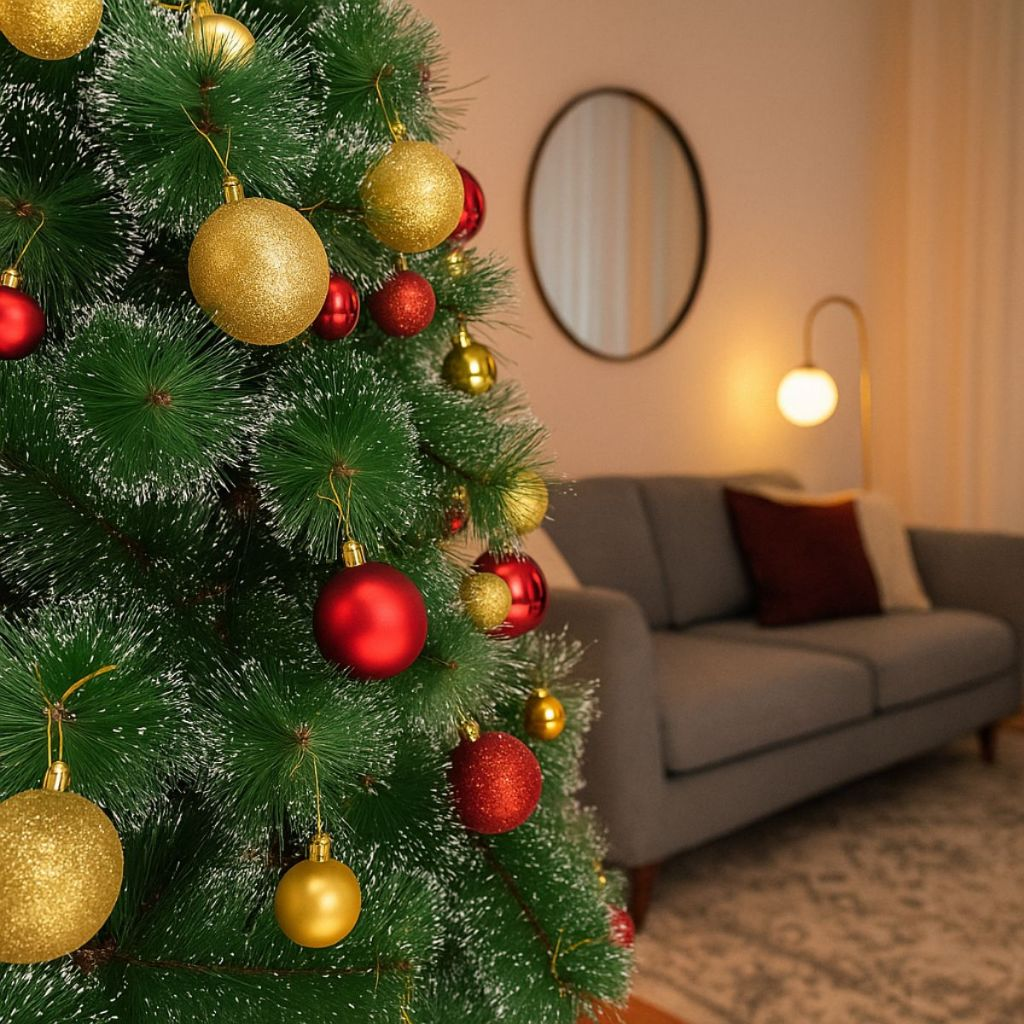 Kit 60/100 Bolas de Natal Mista Lisas Glitter Decoração Enfeite Árvore de Natal com Ponteira LuvinCo