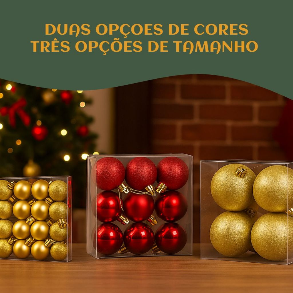 Kit 60/100 Bolas de Natal Mista Lisas Glitter Decoração Enfeite Árvore de Natal com Ponteira LuvinCo