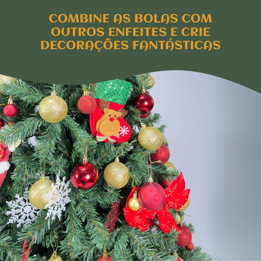 Kit 60/100 Bolas de Natal Mista Lisas Glitter Decoração Enfeite Árvore de Natal com Ponteira LuvinCo