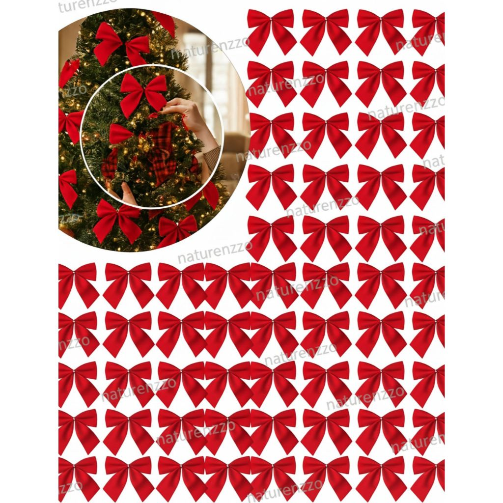 Kit 24 Laços De Natal Lacinho Enfeite Pendente Árvore Natal Dourado Vermelho Sortidos Decoração