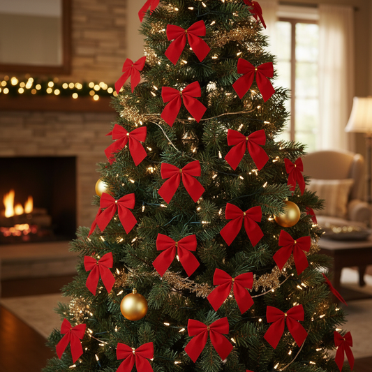 Kit 24 Laços De Natal Lacinho Enfeite Pendente Árvore Natal Dourado Vermelho Sortidos Decoração