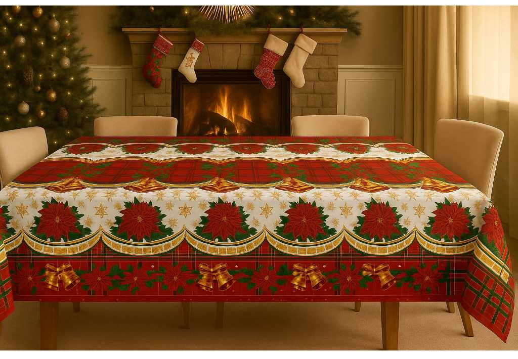 Toalha de Mesa Natalina 4/6/8/10 Lugares Estampada Decorativa Mesa Posta Festa Natal Reforçada