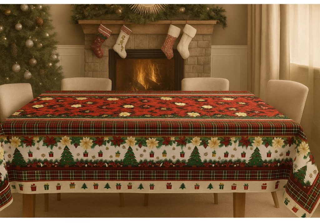 Toalha de Mesa Natalina 4/6/8/10 Lugares Estampada Decorativa Mesa Posta Festa Natal Reforçada