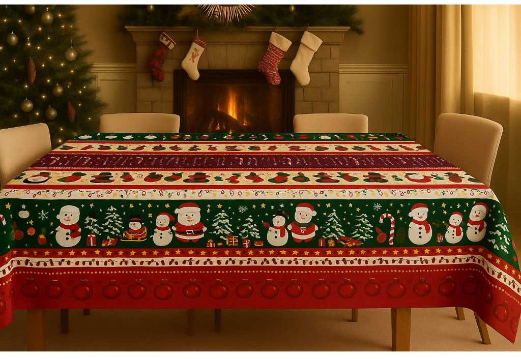 Toalha de Mesa Natalina 4/6/8/10 Lugares Estampada Decorativa Mesa Posta Festa Natal Reforçada
